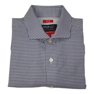 Awearness Kenneth Cole Non-Iron Slim Fit Dress Shirt 16.5 32/33 Navy Long Sleeve